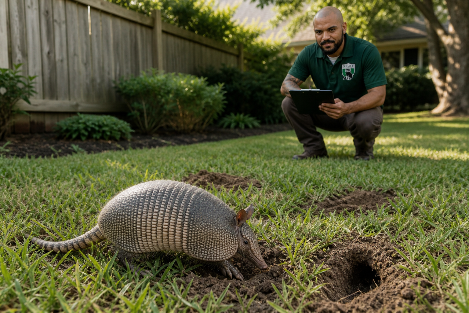 Armadillo digging damage in an Oklahoma yard