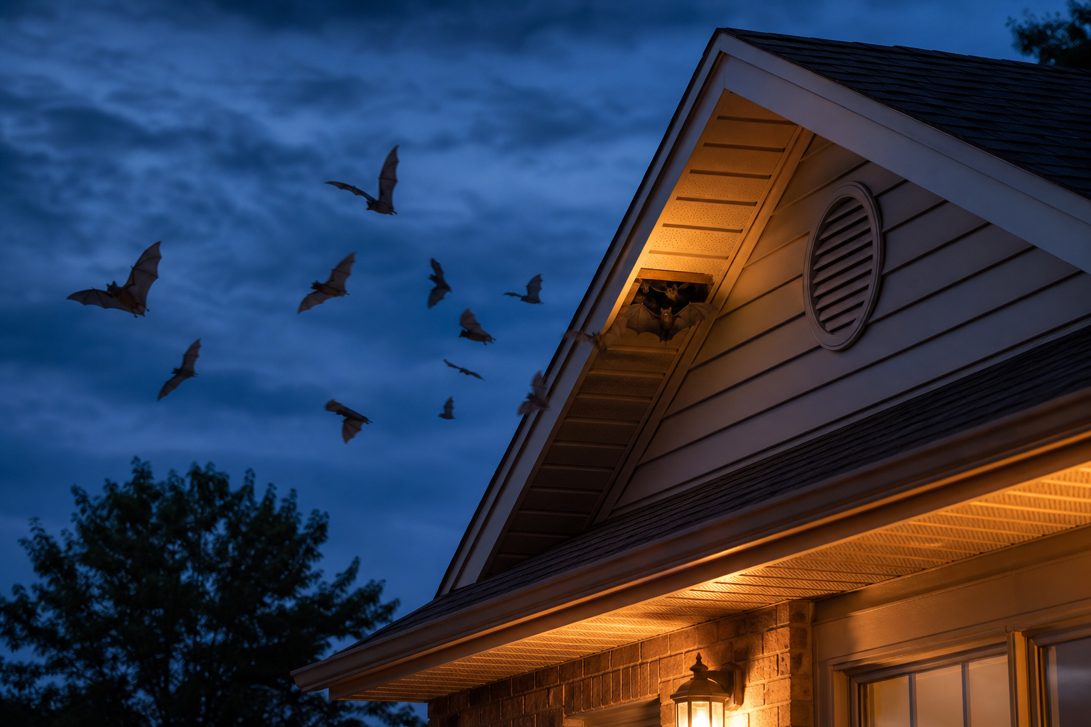 Bat activity along an Oklahoma home roofline